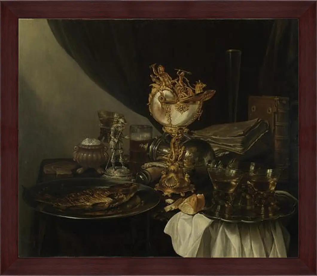 Картина в раме - Still Life with a Nautilus Cup. Натюрморт с чашкой. Виллем Клас Хеда