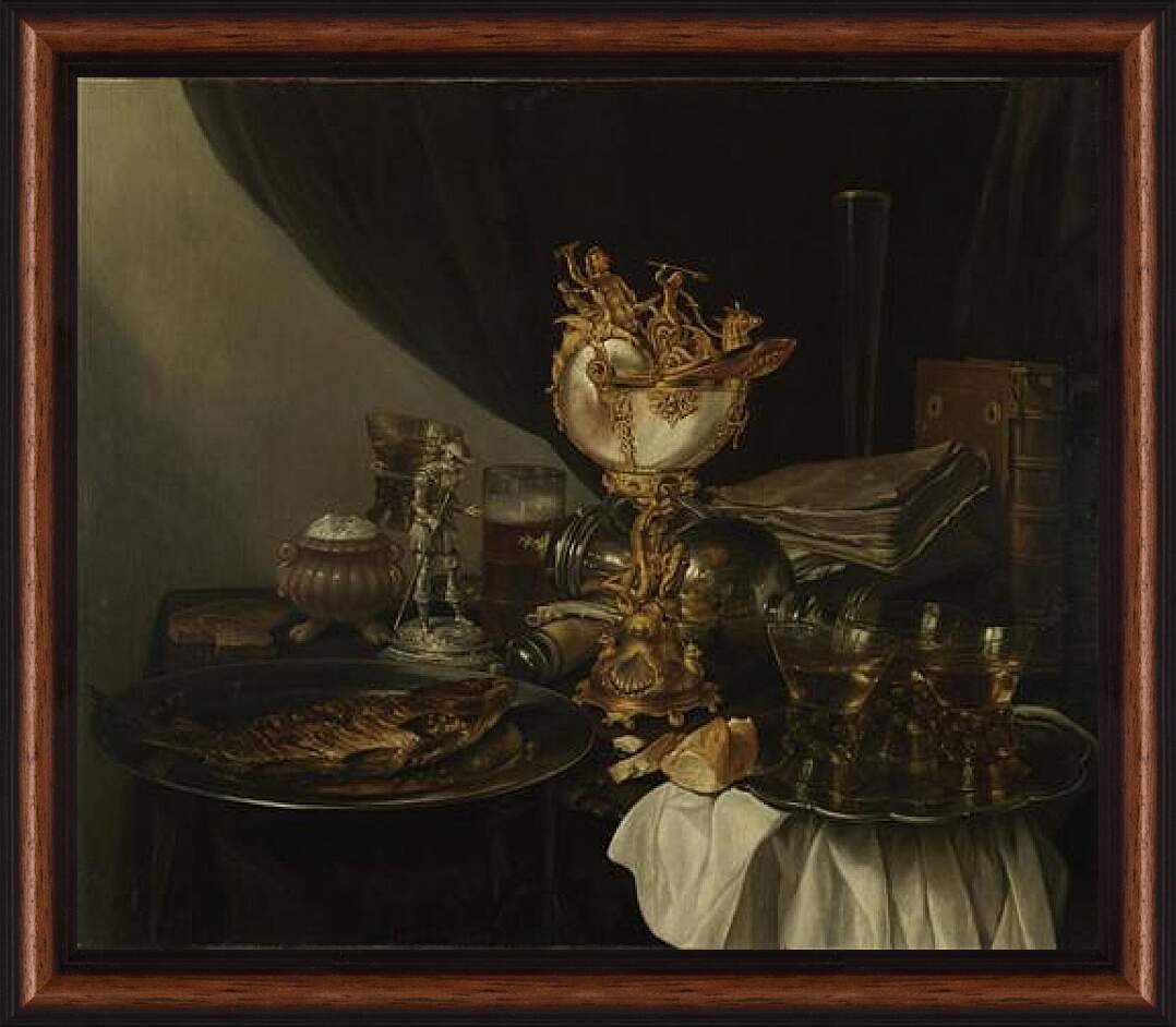 Картина в раме - Still Life with a Nautilus Cup. Натюрморт с чашкой. Виллем Клас Хеда