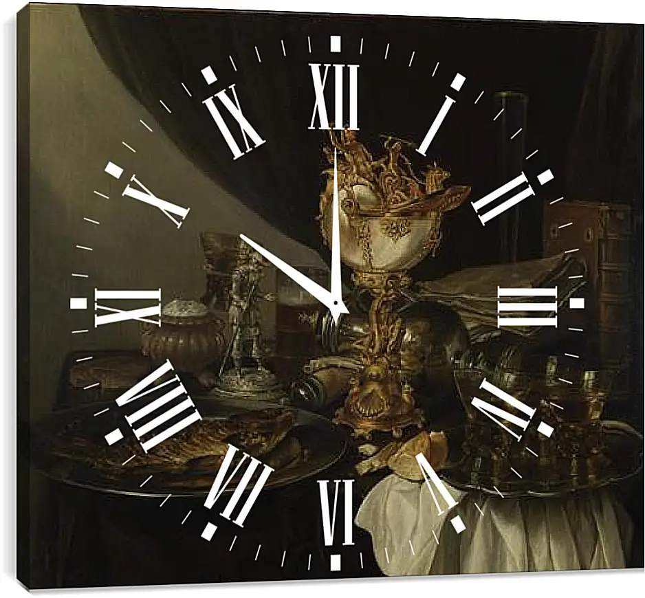 Часы картина - Still Life with a Nautilus Cup. Натюрморт с чашкой. Виллем Клас Хеда