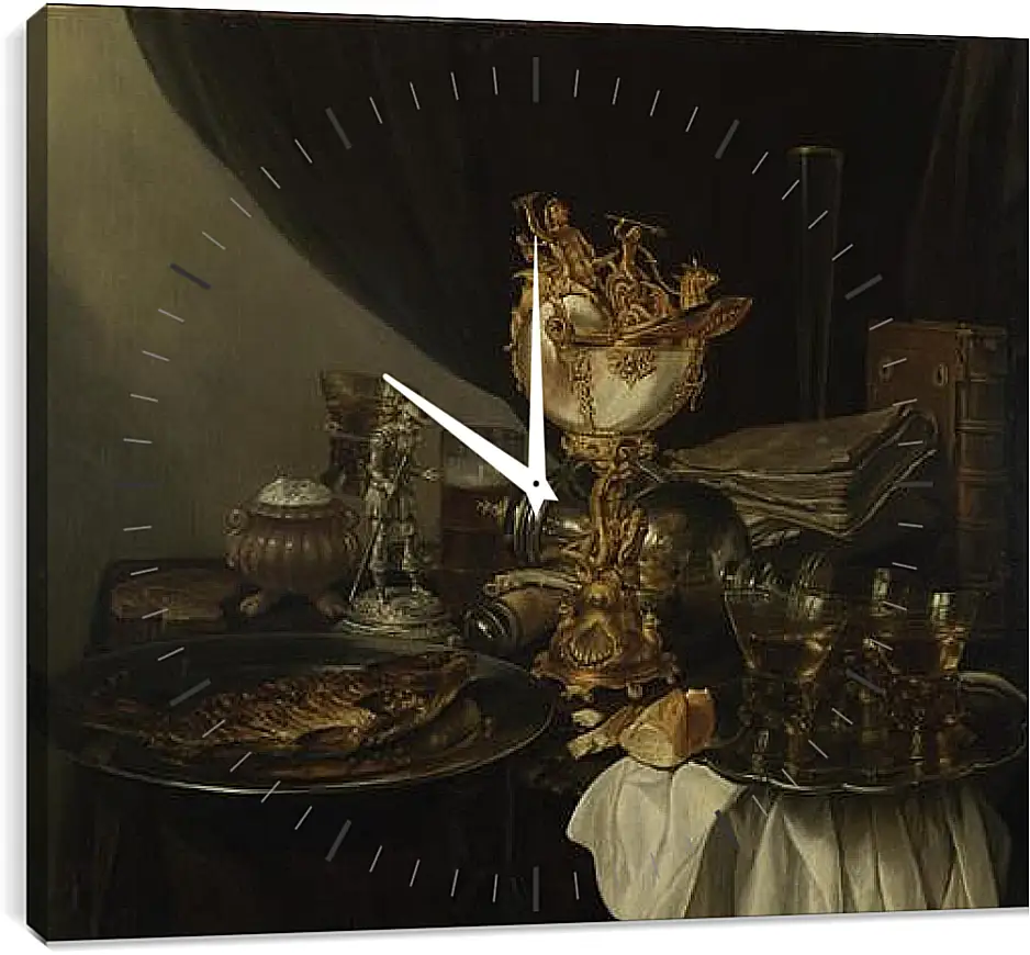 Часы картина - Still Life with a Nautilus Cup. Натюрморт с чашкой. Виллем Клас Хеда