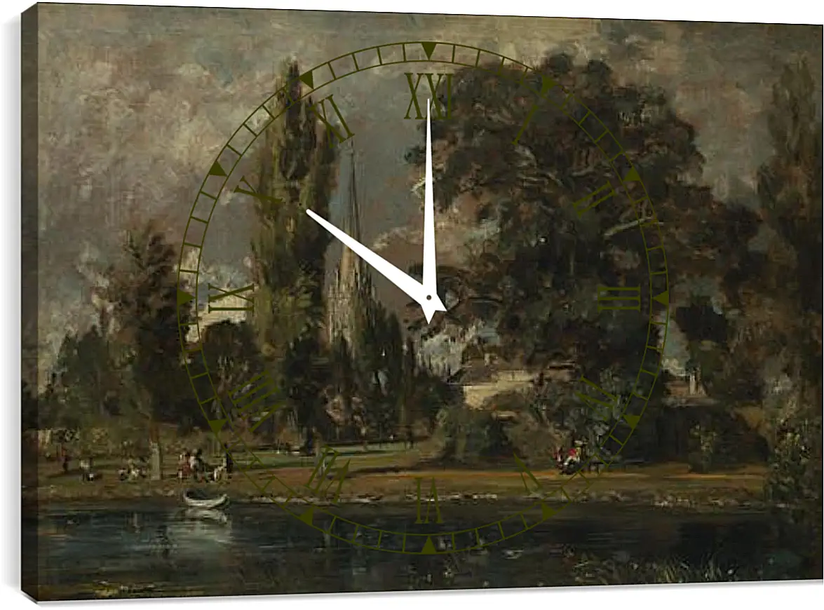 Часы картина - Salisbury Cathedral and Leadenhall from the River Avon. Джон Констебл