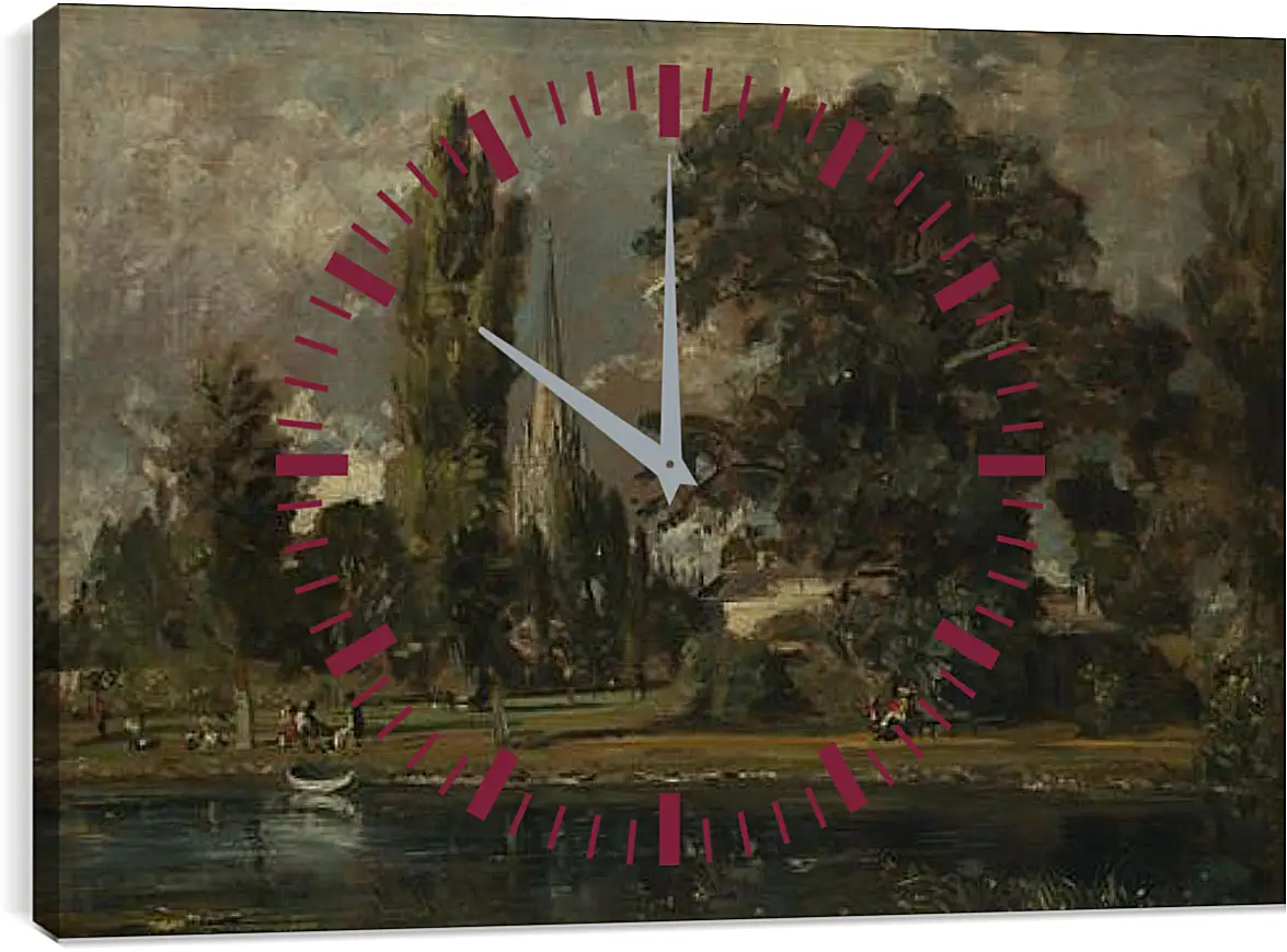 Часы картина - Salisbury Cathedral and Leadenhall from the River Avon. Джон Констебл