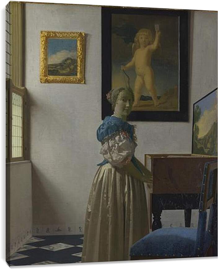 Постер и плакат - A Young Woman standing at a Virginal. Ян (Йоханнес) Вермеер