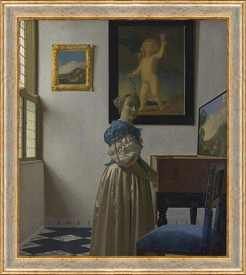 Картина в раме - A Young Woman standing at a Virginal. Ян (Йоханнес) Вермеер