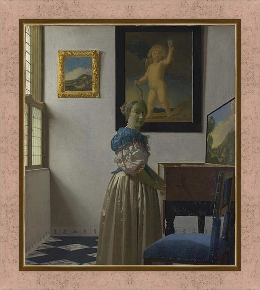 Картина в раме - A Young Woman standing at a Virginal. Ян (Йоханнес) Вермеер