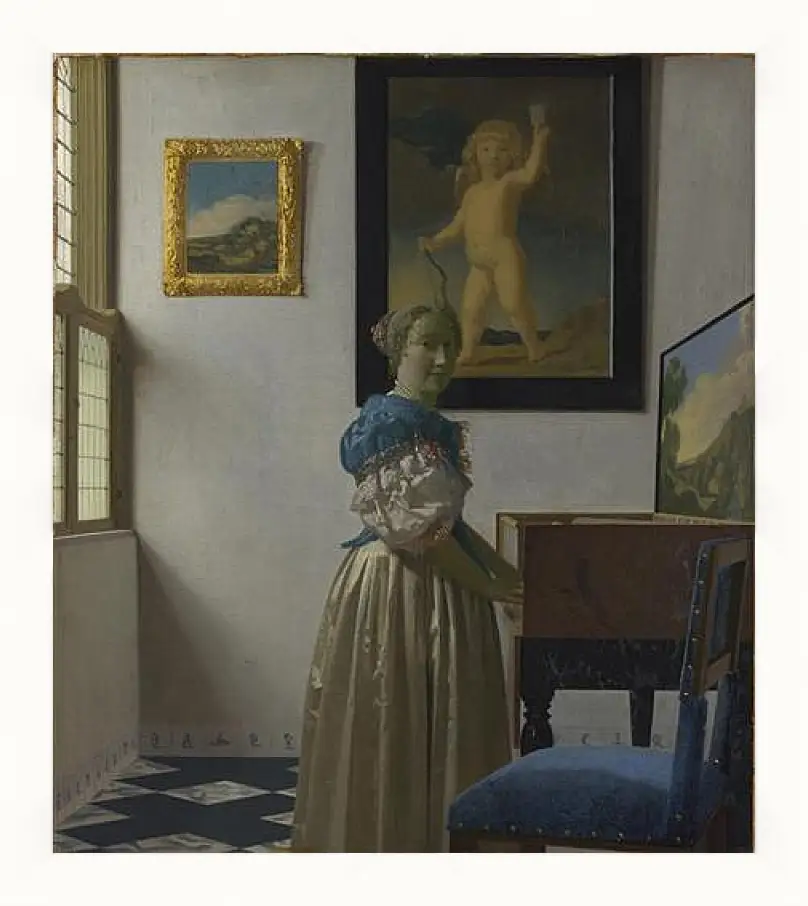 Картина в раме - A Young Woman standing at a Virginal. Ян (Йоханнес) Вермеер
