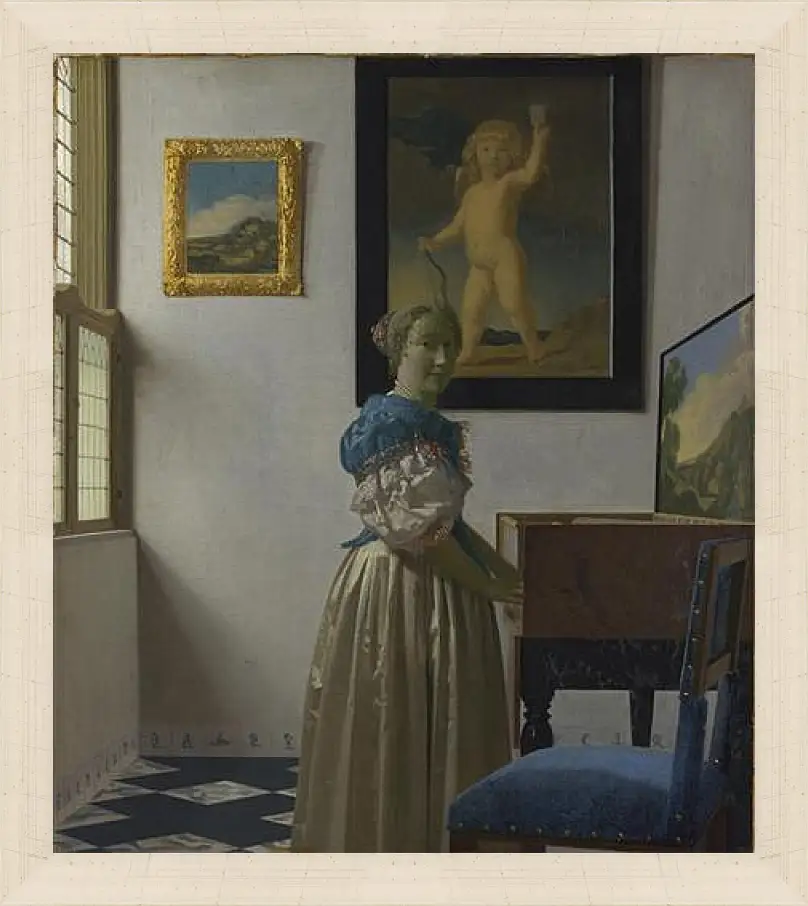 Картина в раме - A Young Woman standing at a Virginal. Ян (Йоханнес) Вермеер
