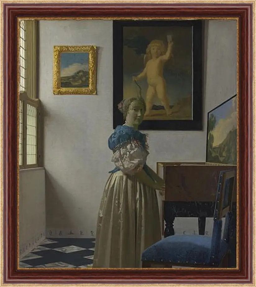 Картина в раме - A Young Woman standing at a Virginal. Ян (Йоханнес) Вермеер