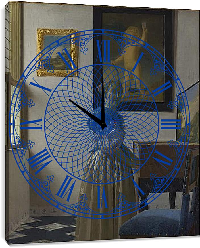 Часы картина - A Young Woman standing at a Virginal. Ян (Йоханнес) Вермеер