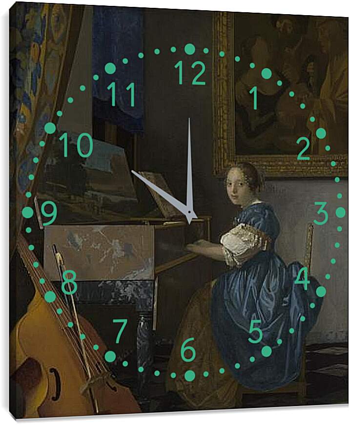 Часы картина - A Young Woman seated at a Virginal. Ян (Йоханнес) Вермеер