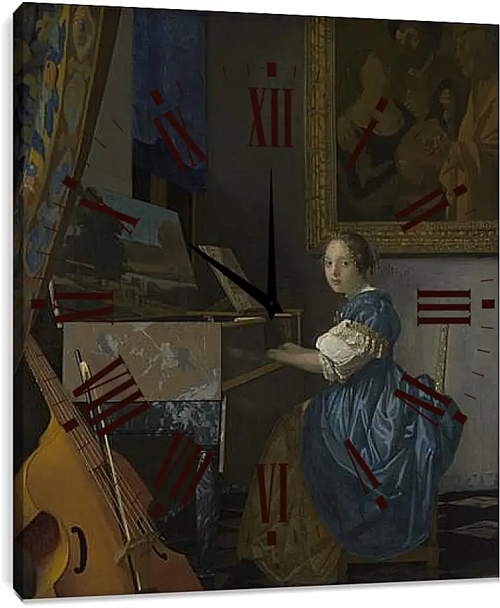 Часы картина - A Young Woman seated at a Virginal. Ян (Йоханнес) Вермеер