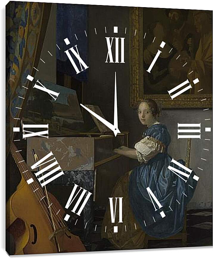 Часы картина - A Young Woman seated at a Virginal. Ян (Йоханнес) Вермеер