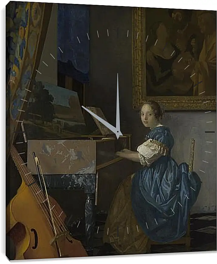 Часы картина - A Young Woman seated at a Virginal. Ян (Йоханнес) Вермеер