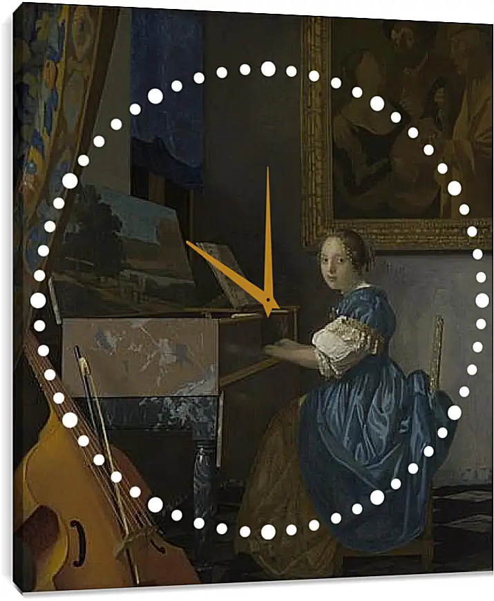 Часы картина - A Young Woman seated at a Virginal. Ян (Йоханнес) Вермеер