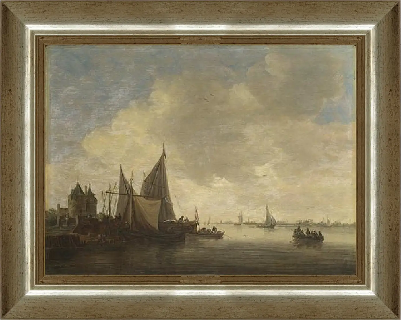 Картина в раме - The Mouth of an Estuary with a Gateway. Ян ван Гойен