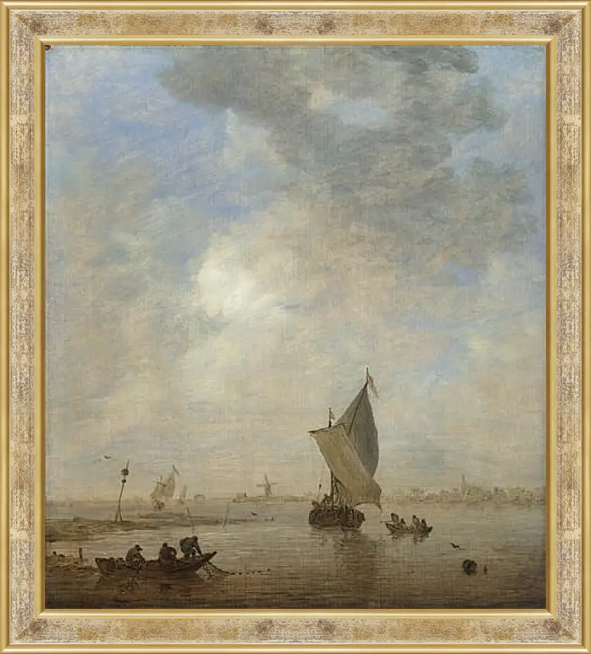 Картина в раме - Fishermen hauling a Net. Ян ван Гойен