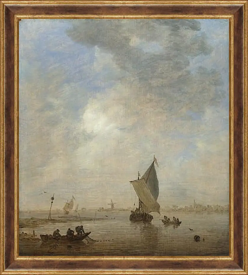 Картина в раме - Fishermen hauling a Net. Ян ван Гойен