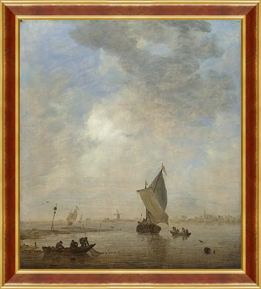 Картина в раме - Fishermen hauling a Net. Ян ван Гойен