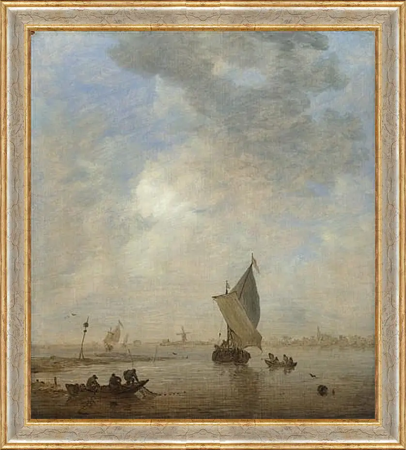 Картина в раме - Fishermen hauling a Net. Ян ван Гойен