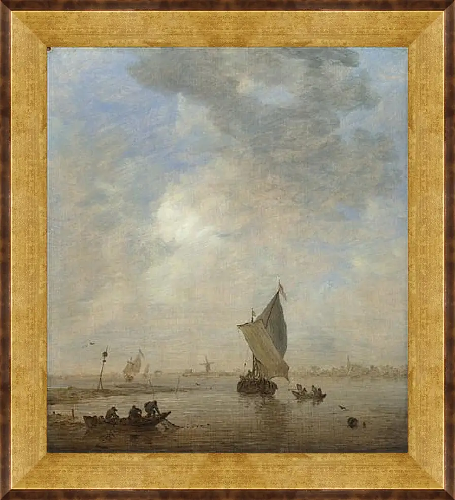 Картина в раме - Fishermen hauling a Net. Ян ван Гойен