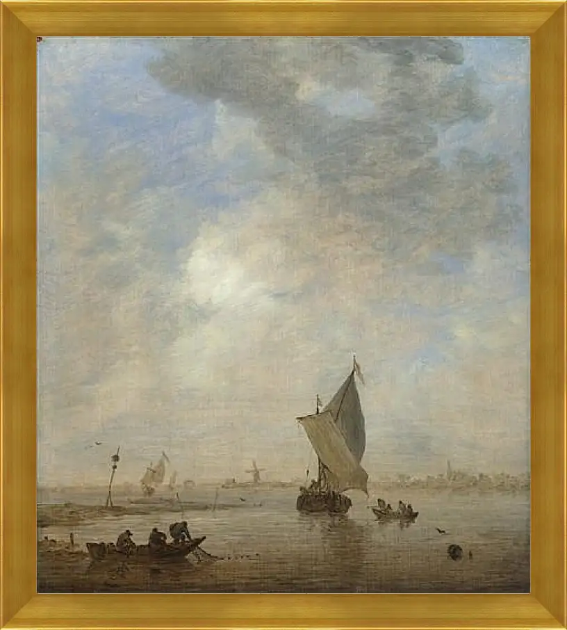 Картина в раме - Fishermen hauling a Net. Ян ван Гойен