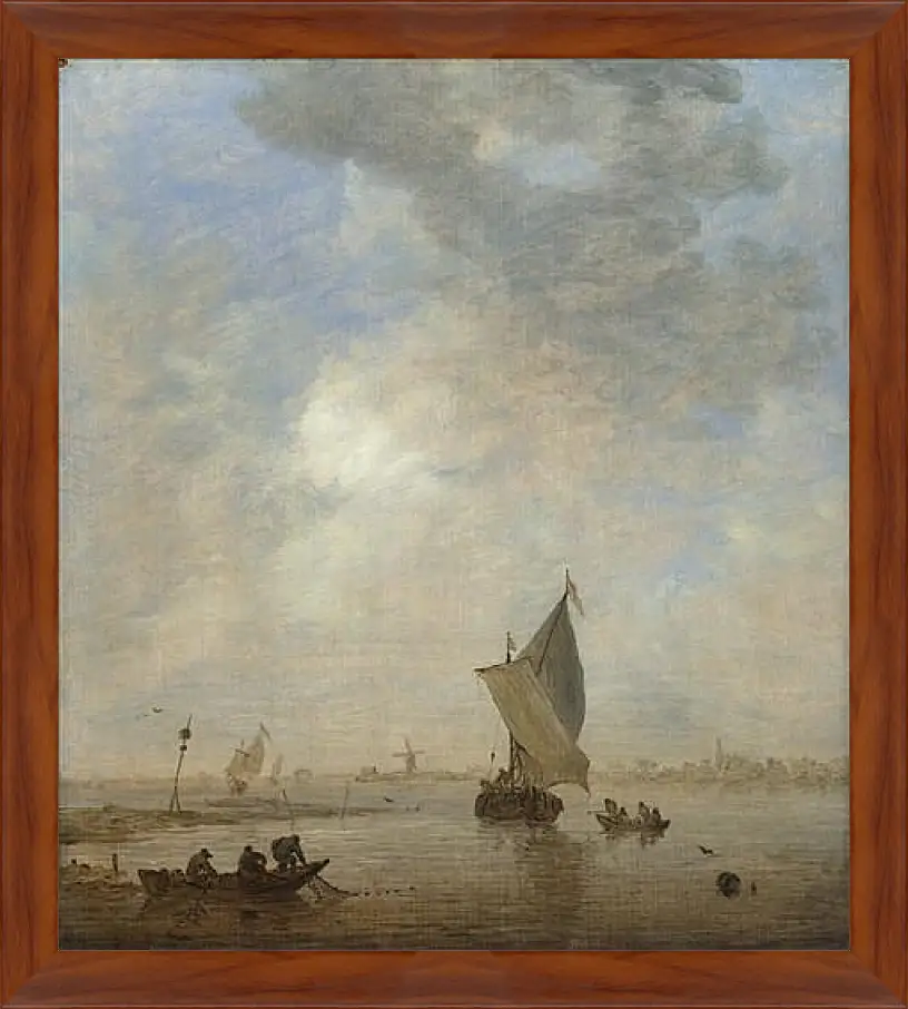 Картина в раме - Fishermen hauling a Net. Ян ван Гойен