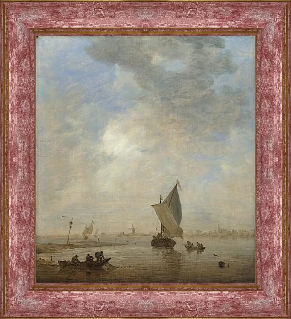 Картина в раме - Fishermen hauling a Net. Ян ван Гойен