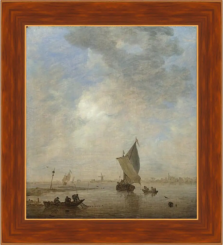 Картина в раме - Fishermen hauling a Net. Ян ван Гойен