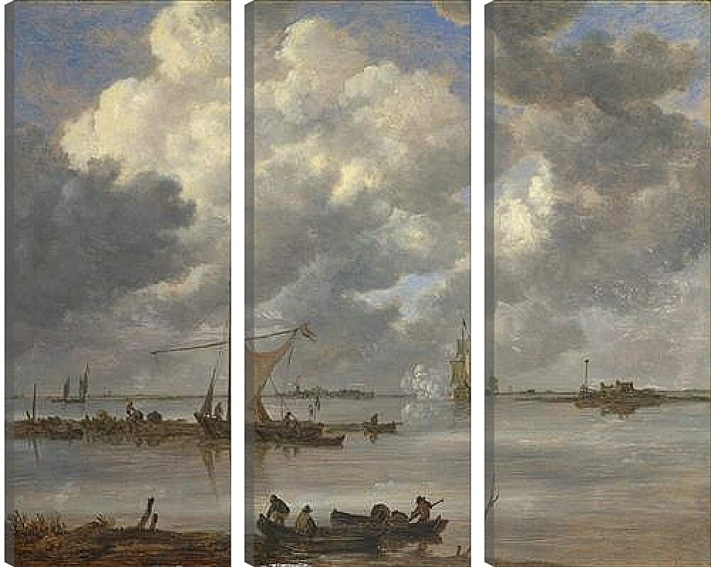 Модульная картина - An Estuary with Fishing Boats and Two Frigates. Ян ван Гойен