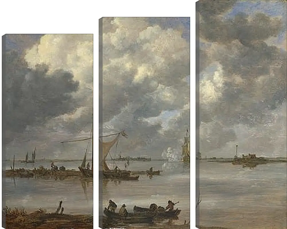 Модульная картина - An Estuary with Fishing Boats and Two Frigates. Ян ван Гойен