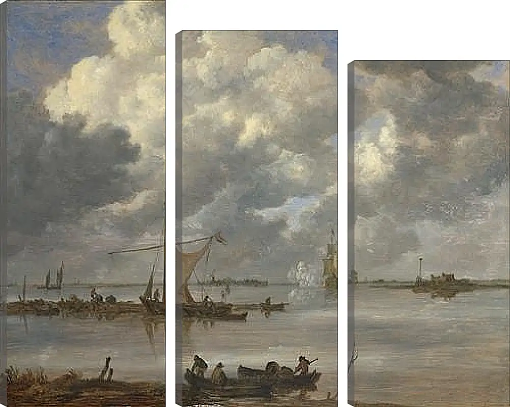 Модульная картина - An Estuary with Fishing Boats and Two Frigates. Ян ван Гойен