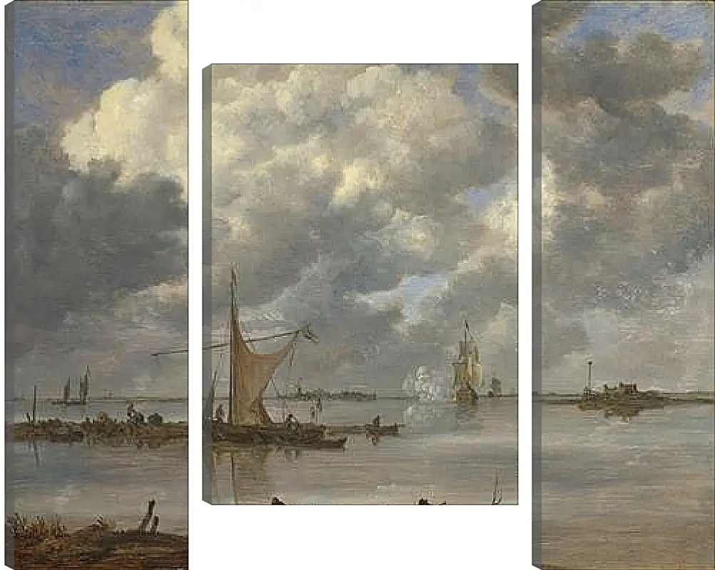 Модульная картина - An Estuary with Fishing Boats and Two Frigates. Ян ван Гойен