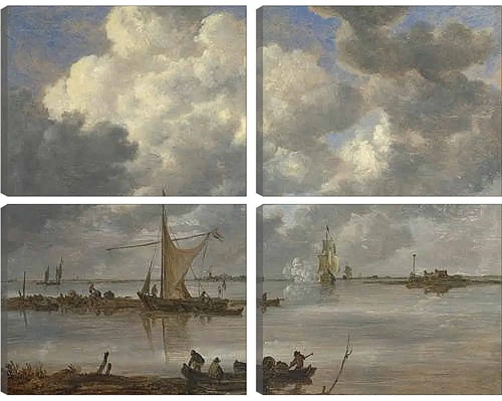 Модульная картина - An Estuary with Fishing Boats and Two Frigates. Ян ван Гойен