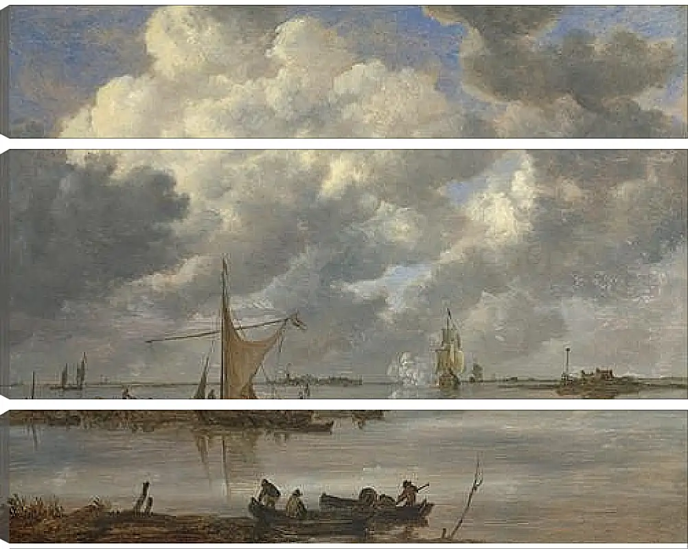 Модульная картина - An Estuary with Fishing Boats and Two Frigates. Ян ван Гойен