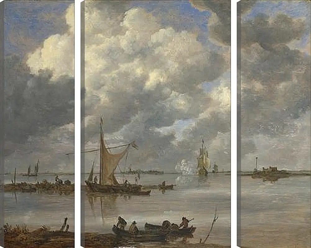 Модульная картина - An Estuary with Fishing Boats and Two Frigates. Ян ван Гойен