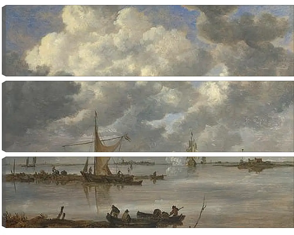 Модульная картина - An Estuary with Fishing Boats and Two Frigates. Ян ван Гойен