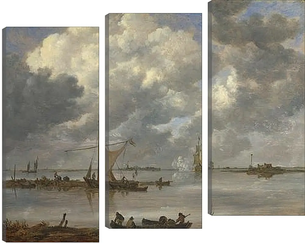 Модульная картина - An Estuary with Fishing Boats and Two Frigates. Ян ван Гойен