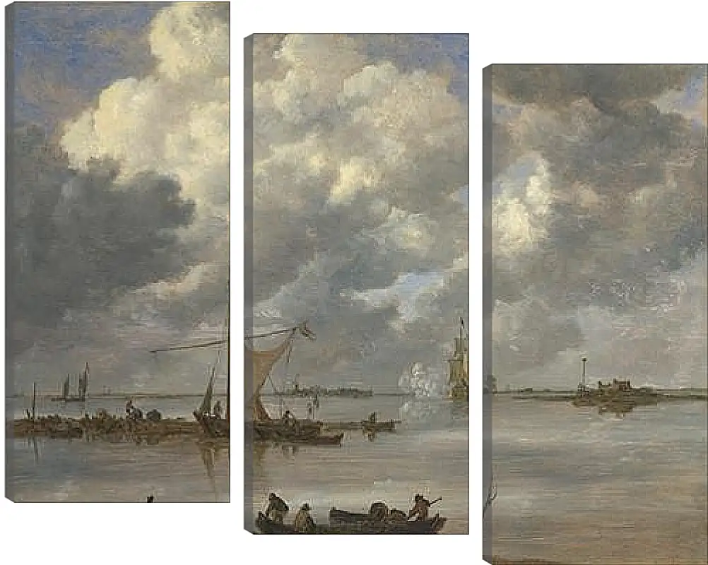 Модульная картина - An Estuary with Fishing Boats and Two Frigates. Ян ван Гойен