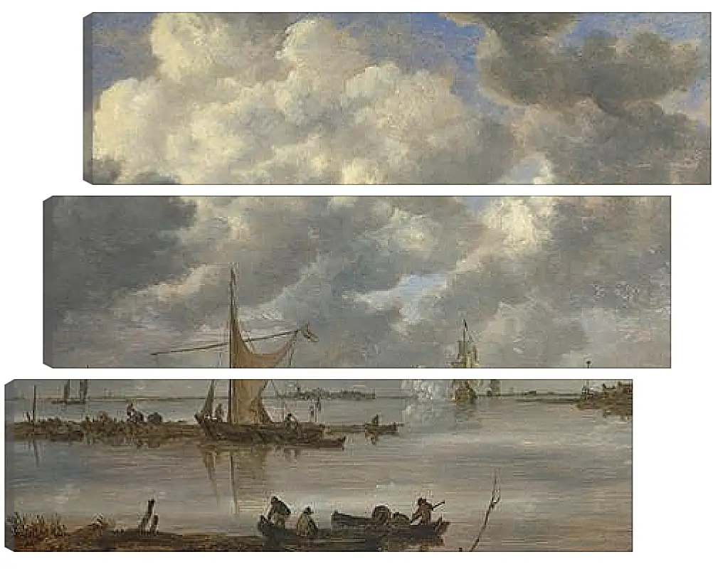 Модульная картина - An Estuary with Fishing Boats and Two Frigates. Ян ван Гойен