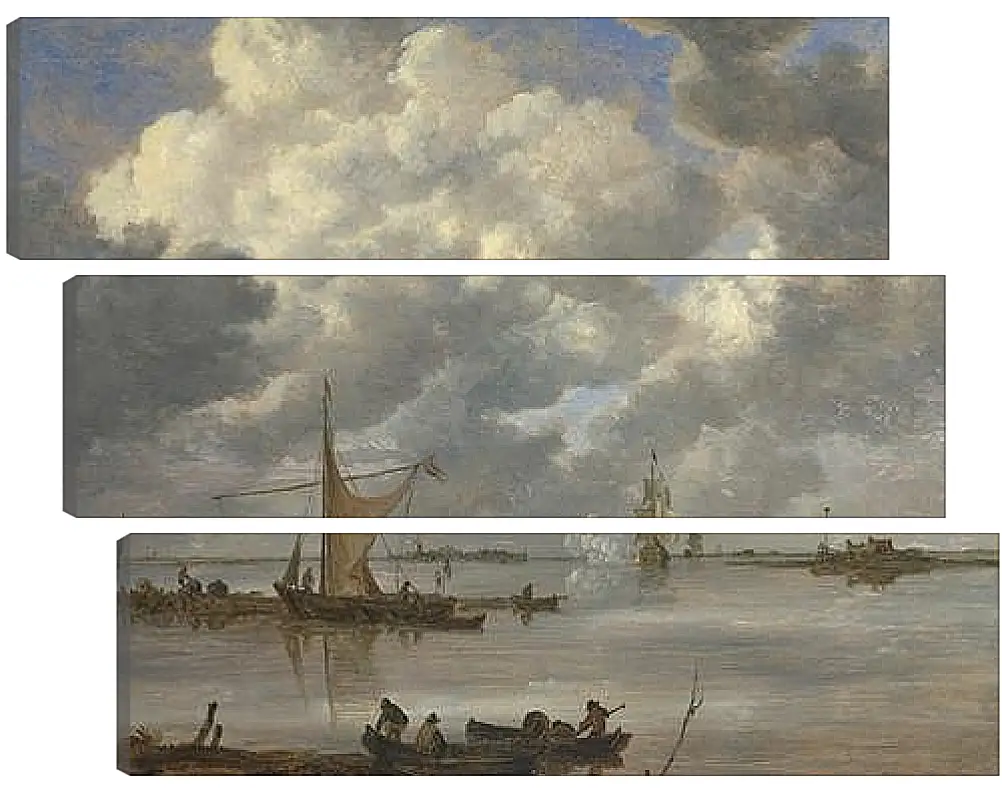 Модульная картина - An Estuary with Fishing Boats and Two Frigates. Ян ван Гойен