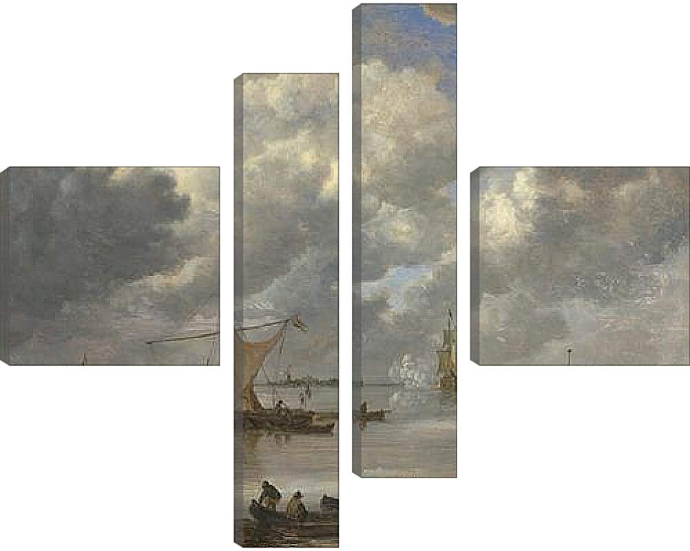 Модульная картина - An Estuary with Fishing Boats and Two Frigates. Ян ван Гойен