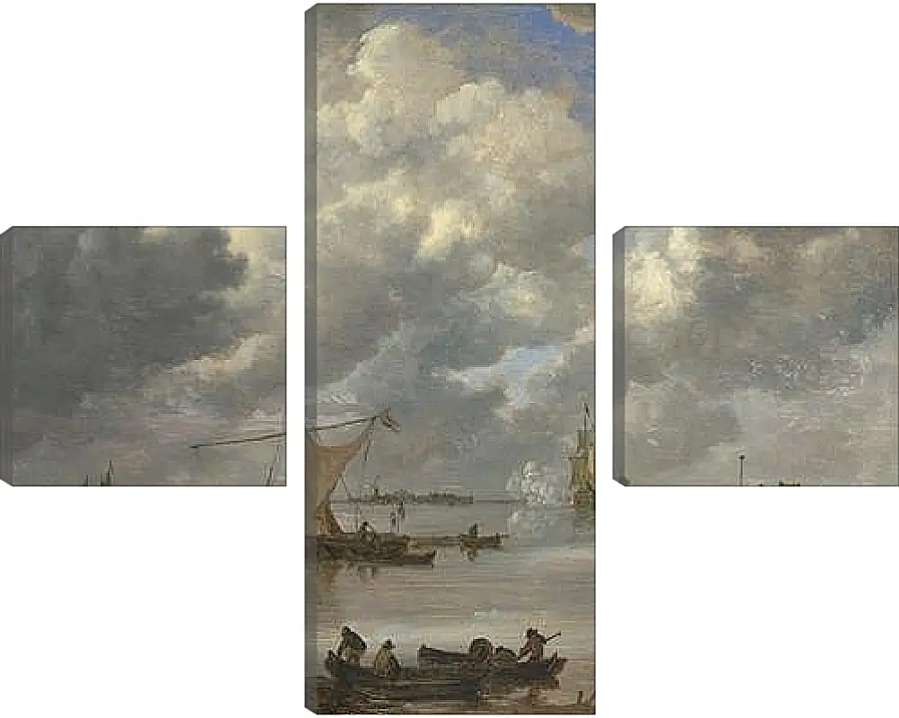 Модульная картина - An Estuary with Fishing Boats and Two Frigates. Ян ван Гойен