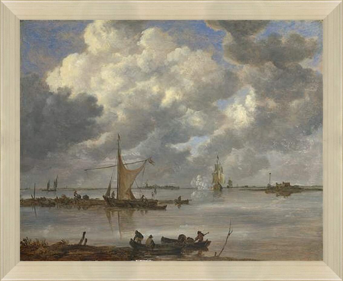 Картина в раме - An Estuary with Fishing Boats and Two Frigates. Ян ван Гойен