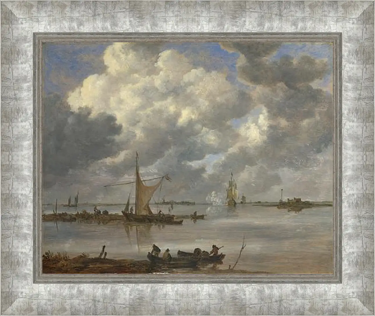 Картина в раме - An Estuary with Fishing Boats and Two Frigates. Ян ван Гойен