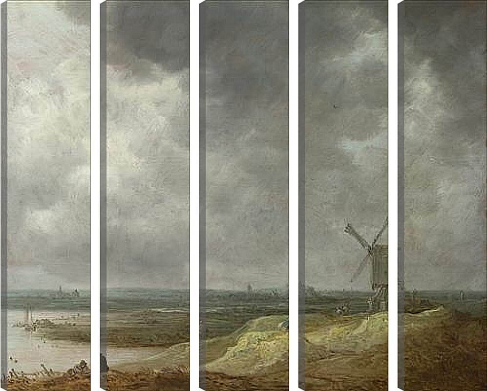 Модульная картина - A Windmill by a River. Ян ван Гойен