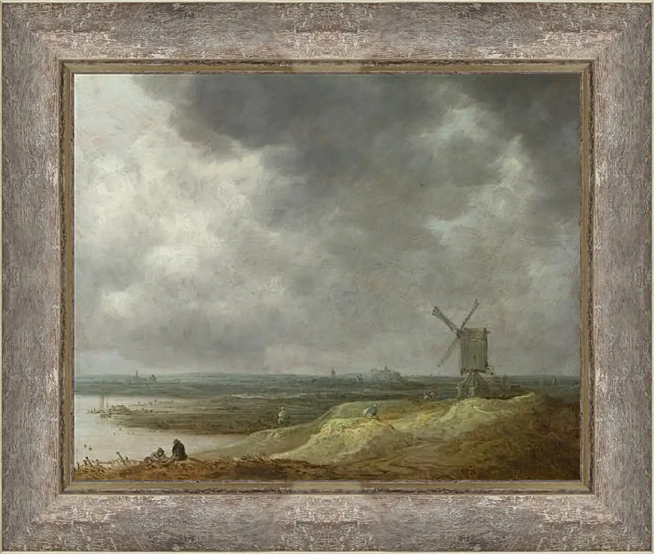 Картина в раме - A Windmill by a River. Ян ван Гойен