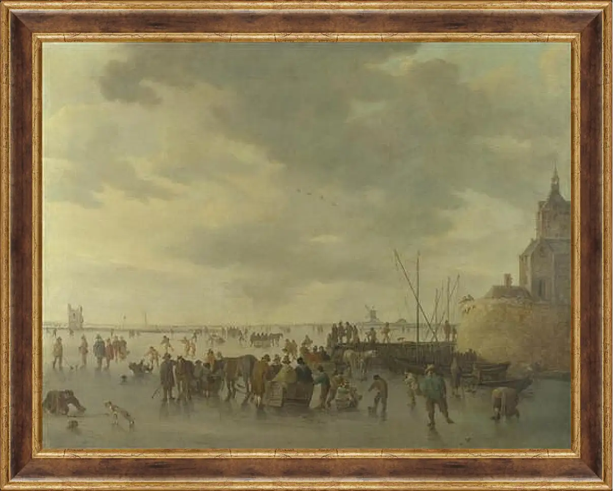 Картина в раме - A Scene on the Ice near Dordrecht. Ян ван Гойен