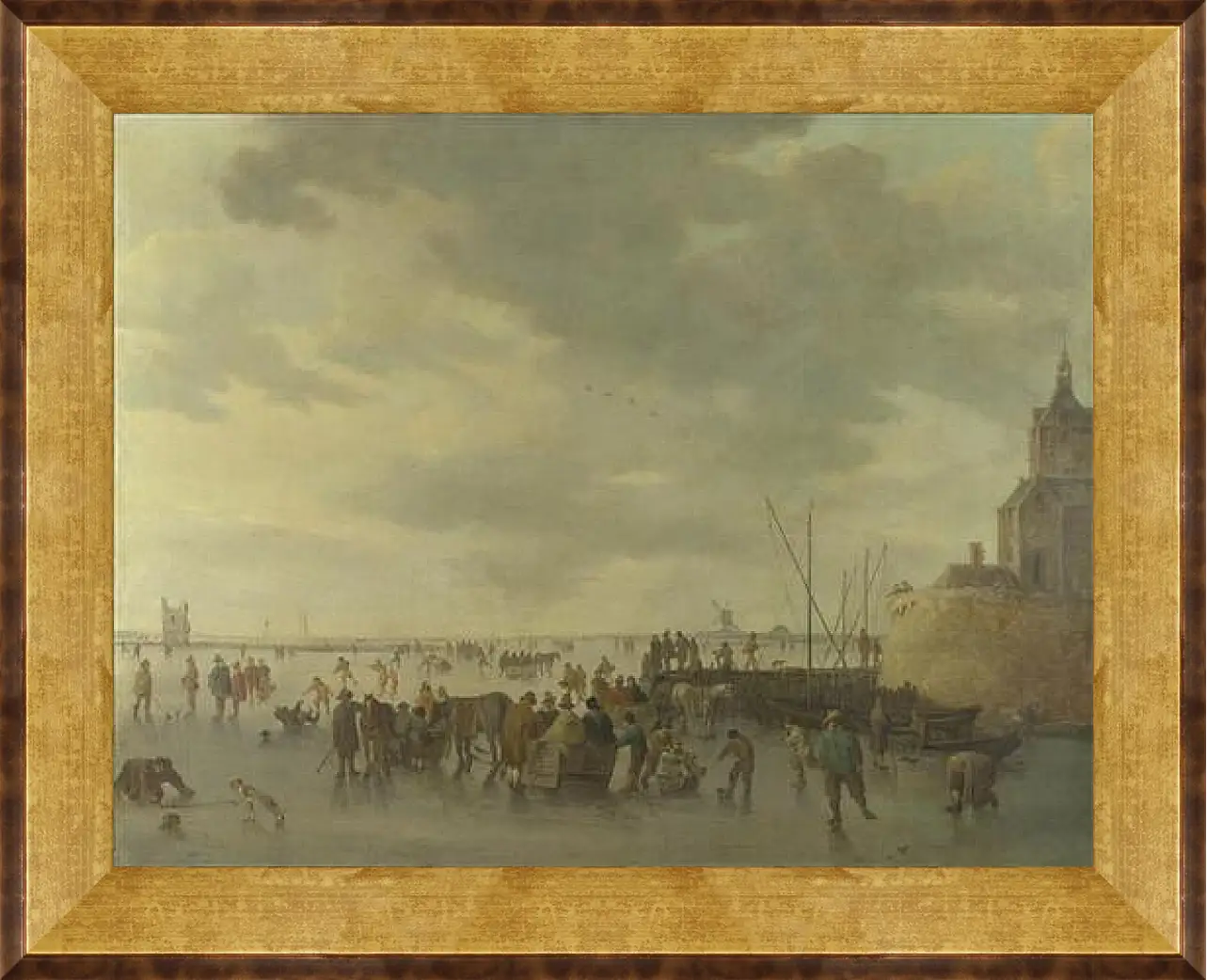 Картина в раме - A Scene on the Ice near Dordrecht. Ян ван Гойен