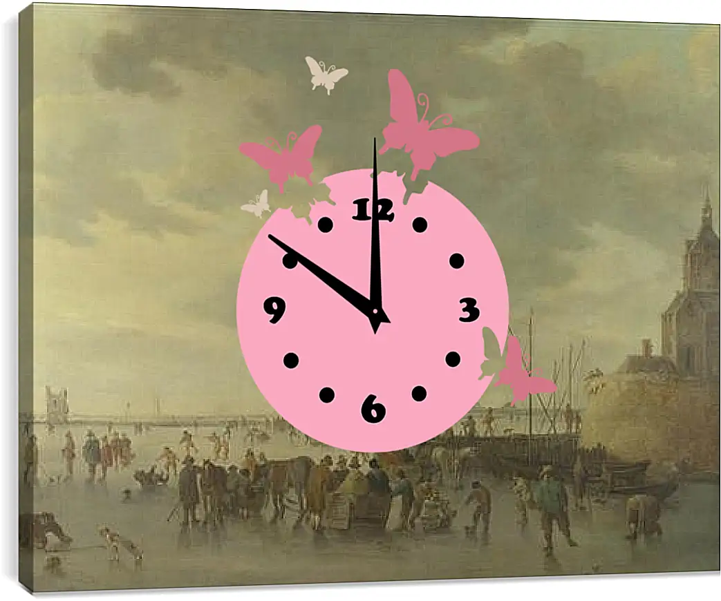 Часы картина - A Scene on the Ice near Dordrecht. Ян ван Гойен