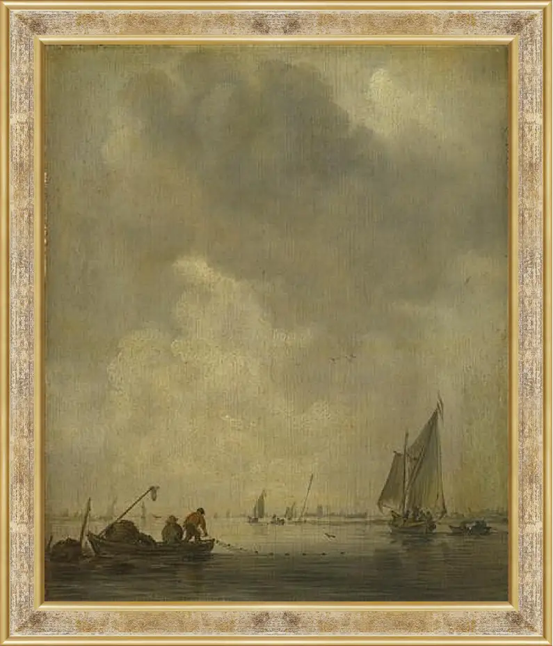 Картина в раме - A River Scene, with Fishermen laying a Net. Ян ван Гойен